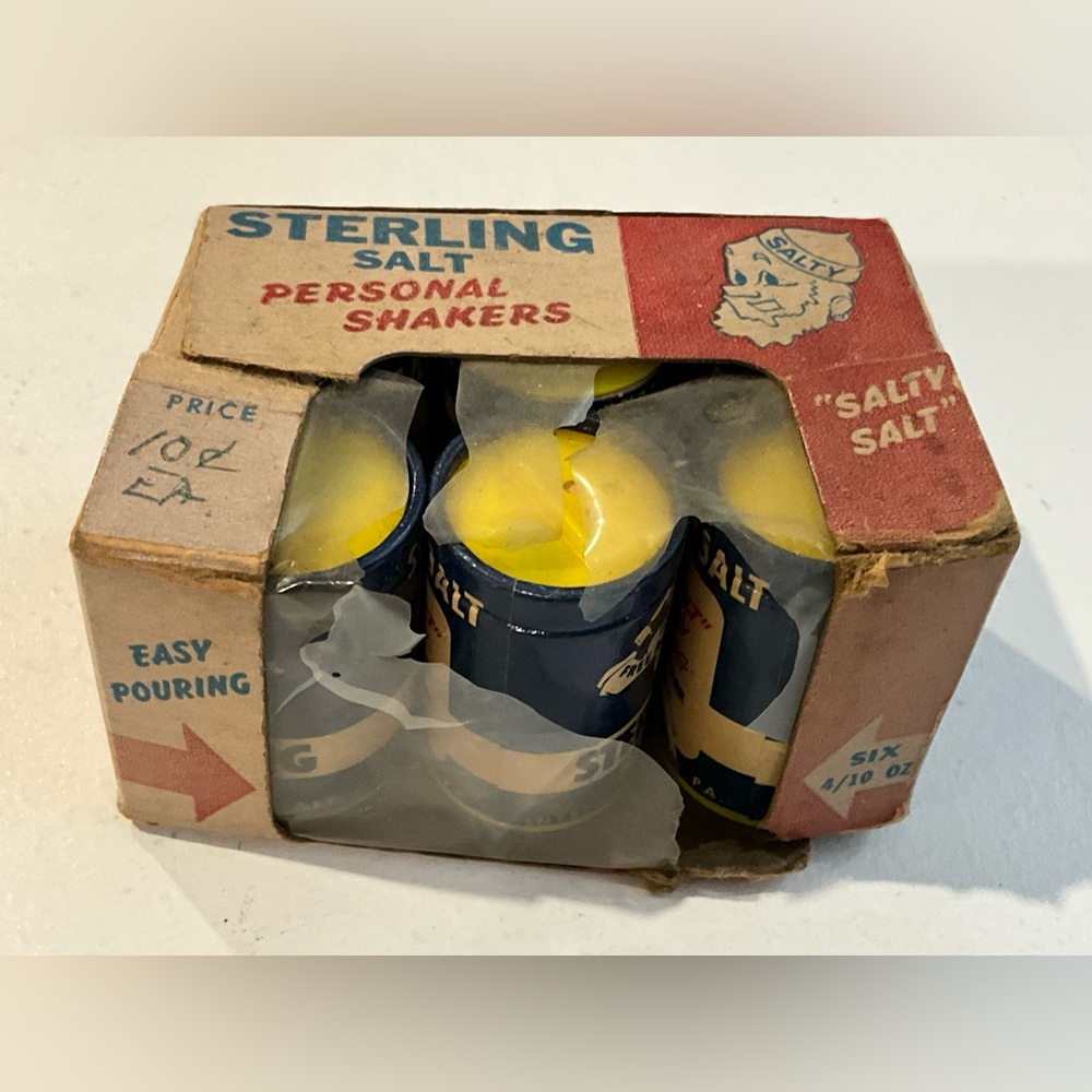 Vintage MCM NOS Salty Salt Sterling Salt Personal Salt Shakers Set of 6 IOB